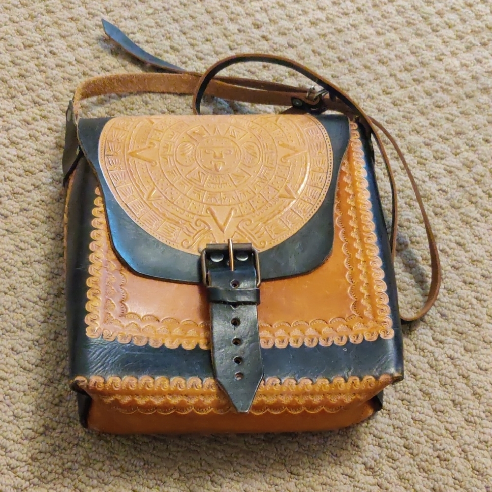 Leather Aztec Design Shoulder Bag